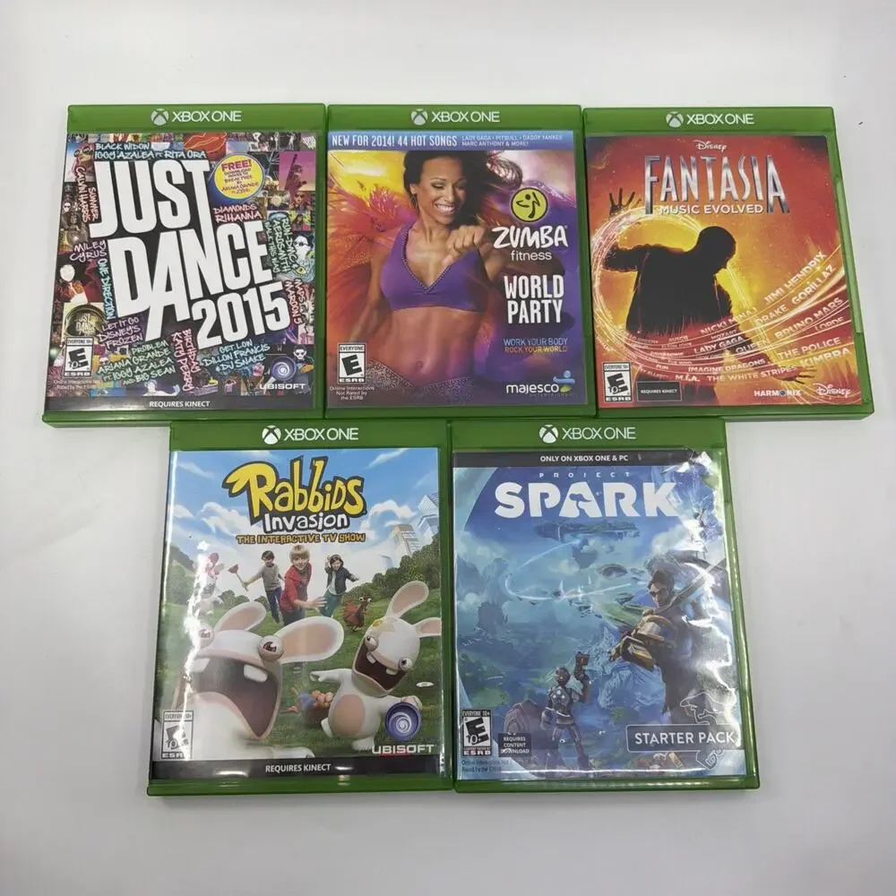 Xbox One Kinect Sensor w/ 5 Game Lot Mixed Genres Tested Microsoft Bundle